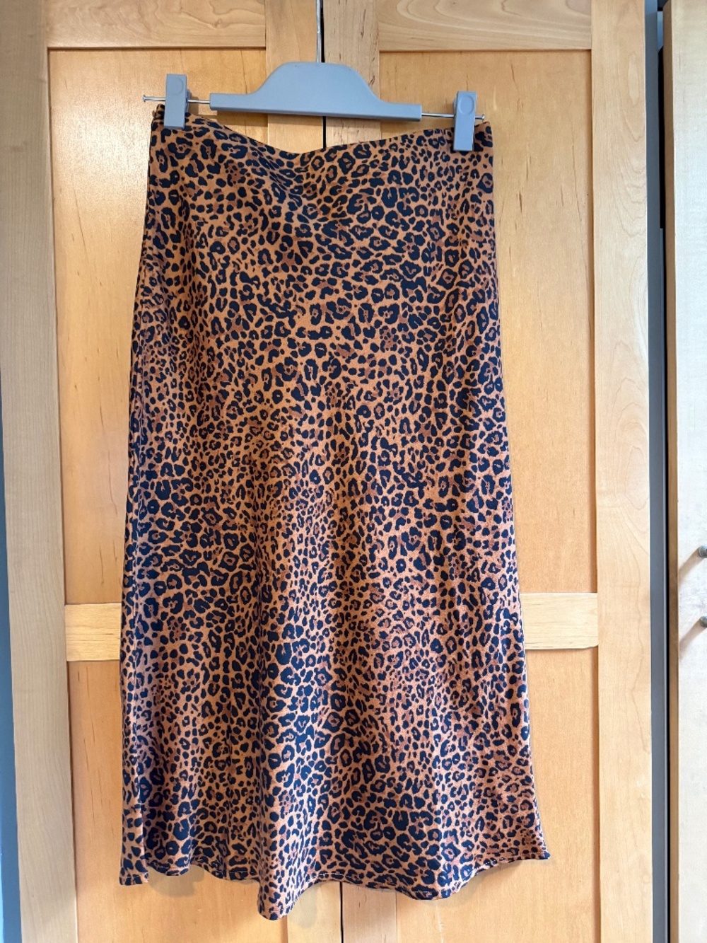 RE:NAMED Leopard Print Satin Midi Skirt Size Small